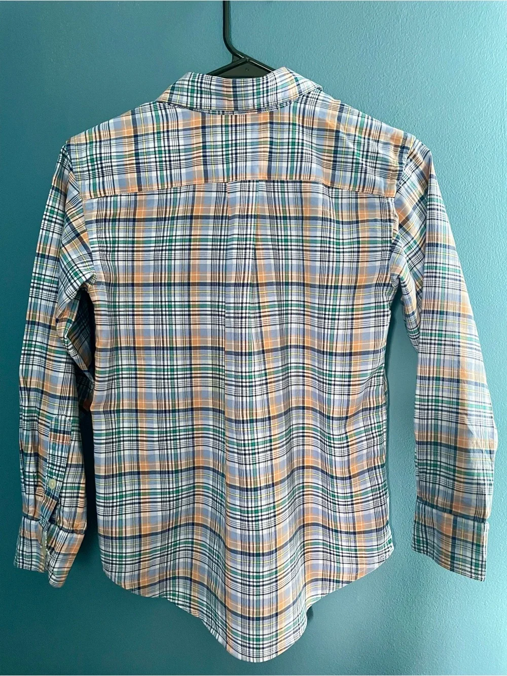 Ralph Lauren Boys Size 12 Plaid Button Down Shirt Blue Green Orange 100% Cotton